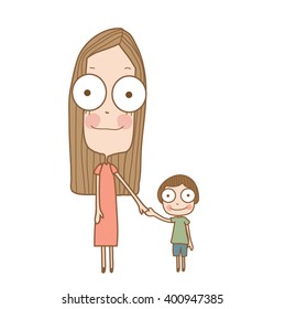 Illustration mother with her cute son.