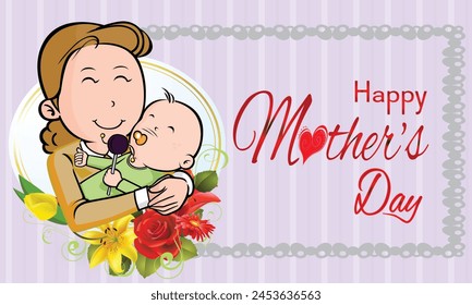 Illustration of mother with her little child. Concept of mothers day, mothers love, relationships between mother and child. vector illustration for banner, card and background.