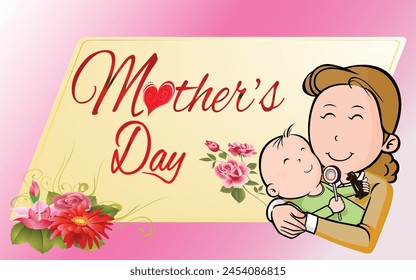Illustration of mother with her little child. Concept of happy mothers day, mothers love, relationships between mother and child. vector illustration for banner, card and background.