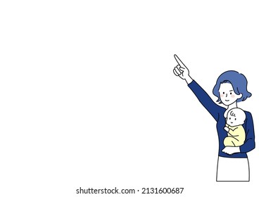 Illustration of a mother holding a baby pointing and guiding