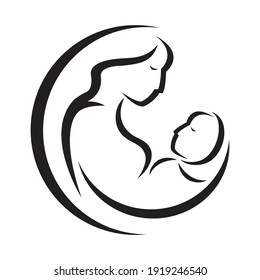 An Illustration Of A Mother Holding Her Baby. Icon And Logo Illustration