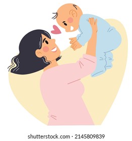 Illustration of a mother holding her baby. Mother's Day special design concept.