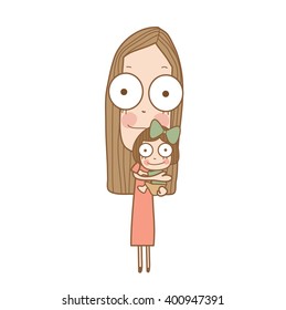 Illustration mother holding her cute daughter
