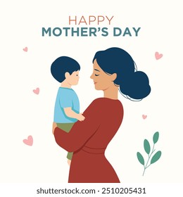 Illustration of a mother holding her son, mother's day concept