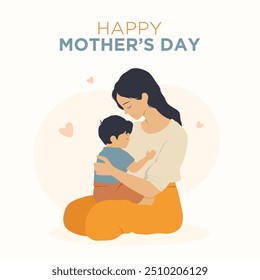 Illustration of a mother holding her son, mother's day concept