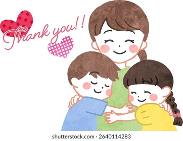 Illustration of a mother hugging her child with a smile