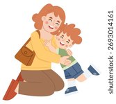 Illustration of Mother Hugging Her Son
