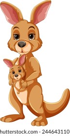 Illustration of a mother kangaroo with her joey.