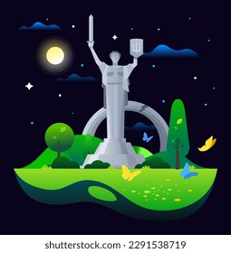 Illustration Mother Motherland Monument in spring. Ukraine, Kyiv, Motherland