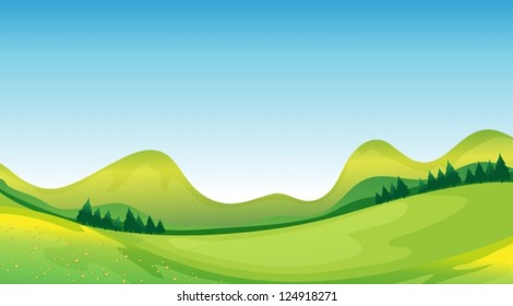 Illustration of mother nature showing the blue sky and the green land resources