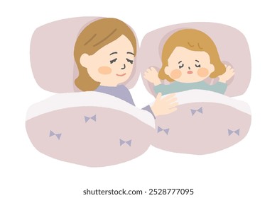 Ilustración de una madre que pone a su hijo a dormir.