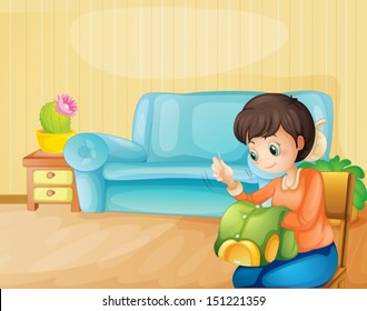 Illustration of a mother repairing a dress