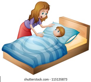 illustration of a mother and a son on a white background