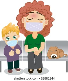 Illustration of Mother and son to see a doctor