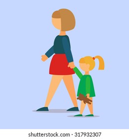 Illustration of a Mother Walking Her Daughter