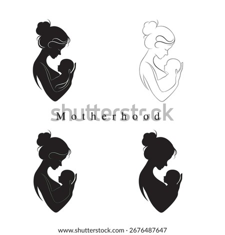 An illustration of motherhood icons, Vector elements for creating gynaecology hospital, Mother and baby silhouette
