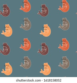 illustration for mother's day. the cat is sleeping with his kitten. seamless vector pattern