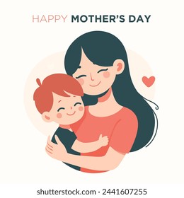 Illustration of Mother's Day.  Mother and Son. Mother Holding Baby In Arms. Mother hugging her son. Vector illustration