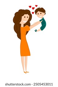 Illustration of Mother's Day. Mother and Son. Mother Holding Baby In Arms. Mother hugging her son. hand drawing. Not AI, Vector illustration.