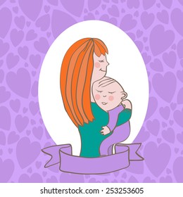 Illustration of a mother's love. shows a woman with a child in her arms. baby sleeps.