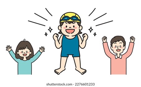 Illustration of Motivated Girl Swimming Lessons and Her Parents