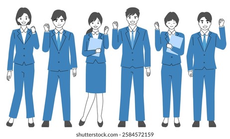 Illustration of a motivated, gut-punching young businessman and businesswoman