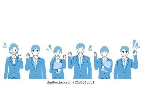 Illustration of a motivated, gut-punching young businessman and businesswoman.