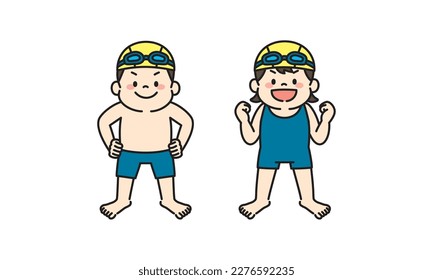 Illustration of Motivated Kids Swimming Lessons