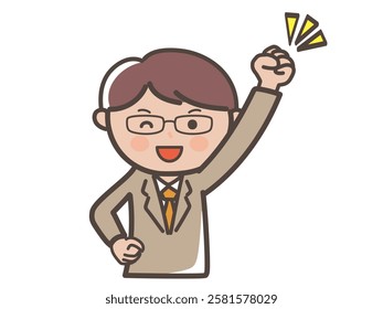 Illustration of a motivated male businessman wearing glasses posing with a fist
