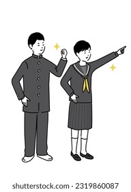 Illustration of motivated middle school boys and girls, smiling, vector