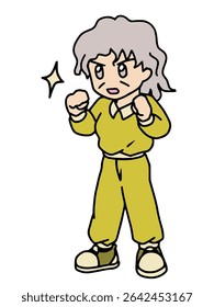 Illustration of a motivated senior woman posing