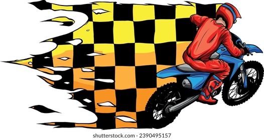 illustration of motocross with race flag