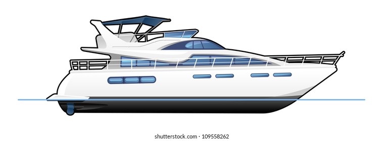 illustration of a motor yacht. Simple gradients only - no gradient mesh.