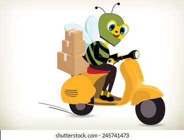 Illustration of motorcycle delivery bee 