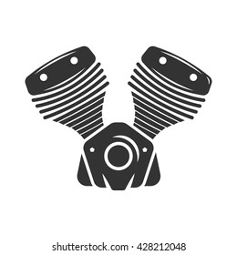 Illustration of motorcycle engine. Monochrome style