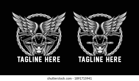 illustration of motorcycle handlebar and wing with chain frame,