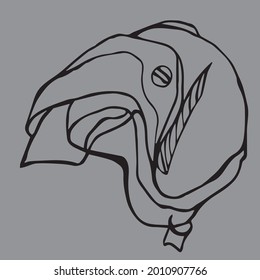 illustration of a motorcycle helmet everyday with only lines without color, with details and decorations