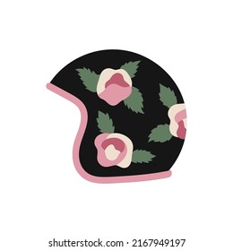 Illustration of motorcycle helmet. Head protection, equipment for bikers. Wild and vintage style. Hand drawn vector illustration isolated on white background. Print, poster, typographic design.