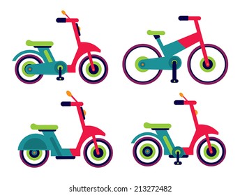 Illustration of motorcycle scooter set vector isolated
