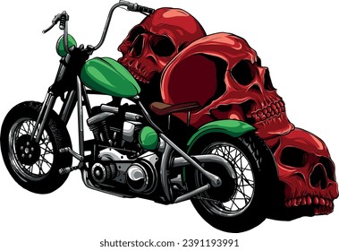 illustration of Motorcycle with skulls on white background