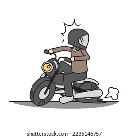 It is an illustration of a motorcycle whose tire is flat and does not move.