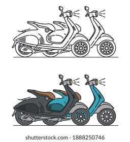 ILLUSTRATION OF MOTORCYCLES IN BLACK AND BLUE