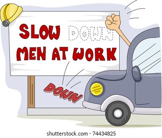 Ilustración de un automovilista que derribó una notificación de construcción