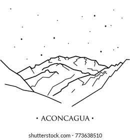 Illustration of Mount Aconcagua. Mountains Andes. South America.