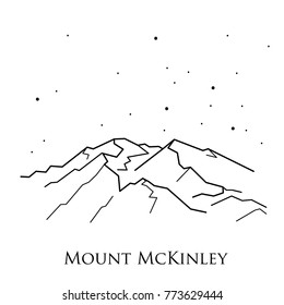Illustration of mount Denali (McKinley) in North America. Alaska Range
