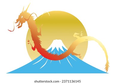 Illustration of Mount Fuji and the first sunrise of a new year image the dragon