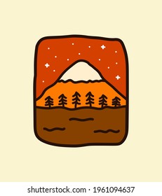 illustration of Mount Fuji in Japan (night) for t-shirt Design, tee design ,patch emblem badge design