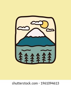 illustration of Mount Fuji in Japan for t-shirt Design, tee design ,patch emblem badge design