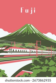 ilustração do Monte Fuji e trem