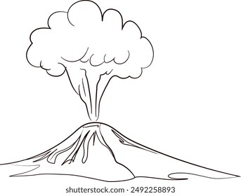 Ilustración del monte Merapi en erupción en forma de espeso humo dibujado a mano